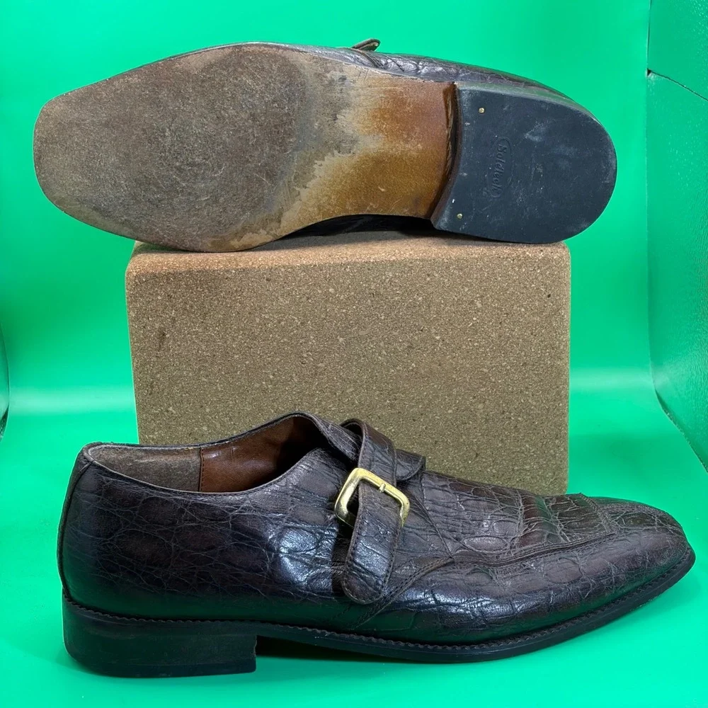 VTG Marco Vicci Monk Strap Leather Loafers Mens 8.5 M Brown Crocodile Dress Shoe